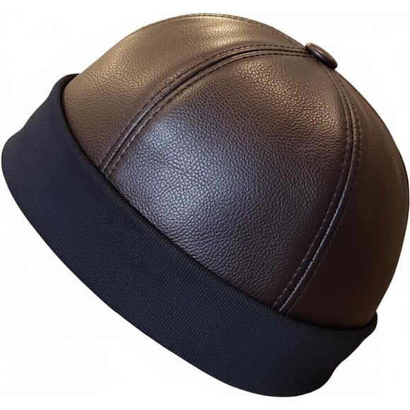 Leather Skull Caps for Men - Beret Hat - Sheepskin Docker Hat - Skull Cap Beanie